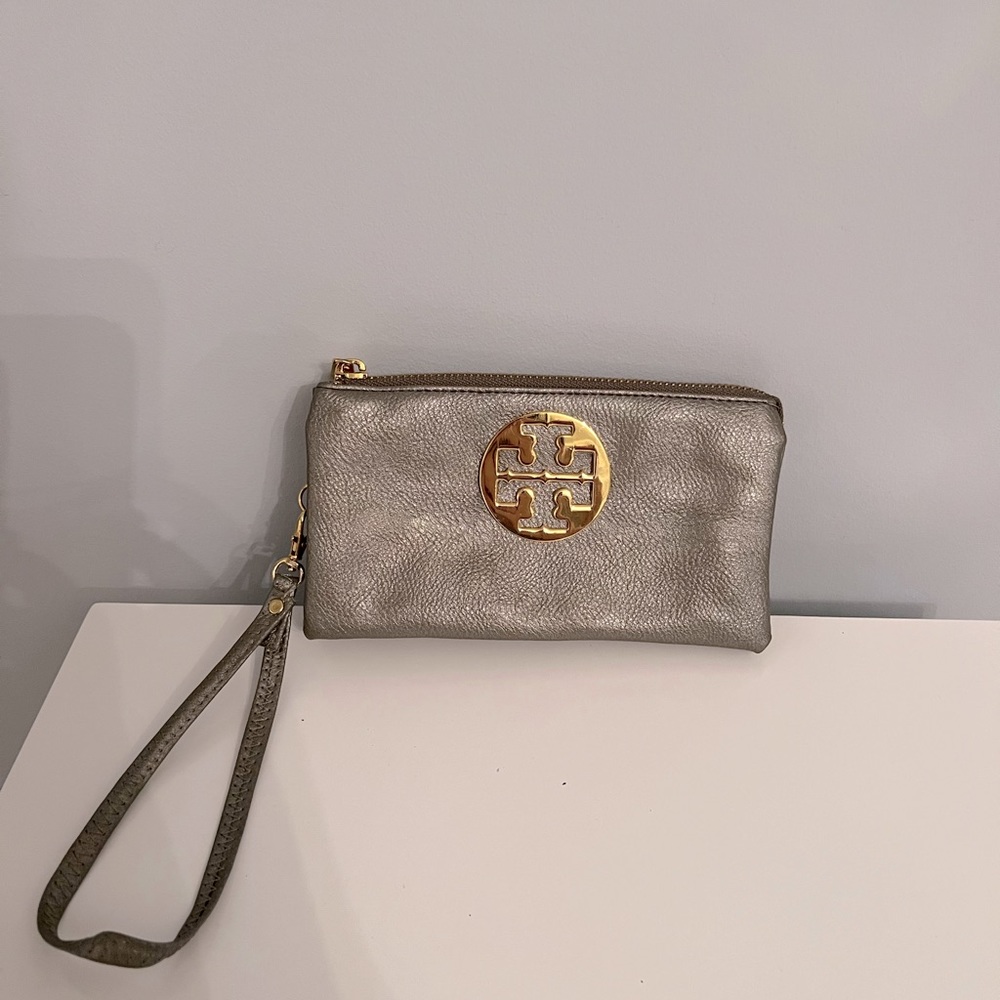 Silver Tory Burch Wristlet